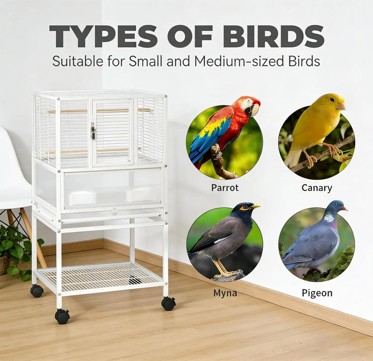 Garvee 3 IN 1 Large Wrought Iron Bird Cage Luxury Pet Villa  for Parrot Canary Budgie Pigeon Breeding with Wheels Bird Carrier for Parakeets, Canaries, Lovebirds, Small Quaker, Cockatiels, Budgie