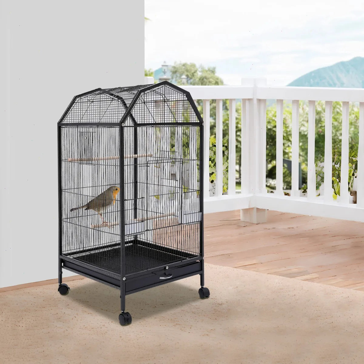 Parrot Cage, Bird Cage, Large Bird Cage with Sturdy Iron Frame, 360 Degree Full View, Anti-Rust & Non-Toxic, Spacious 18.1x18.1x39.9 Inch, for Cockatiel, Lovebird