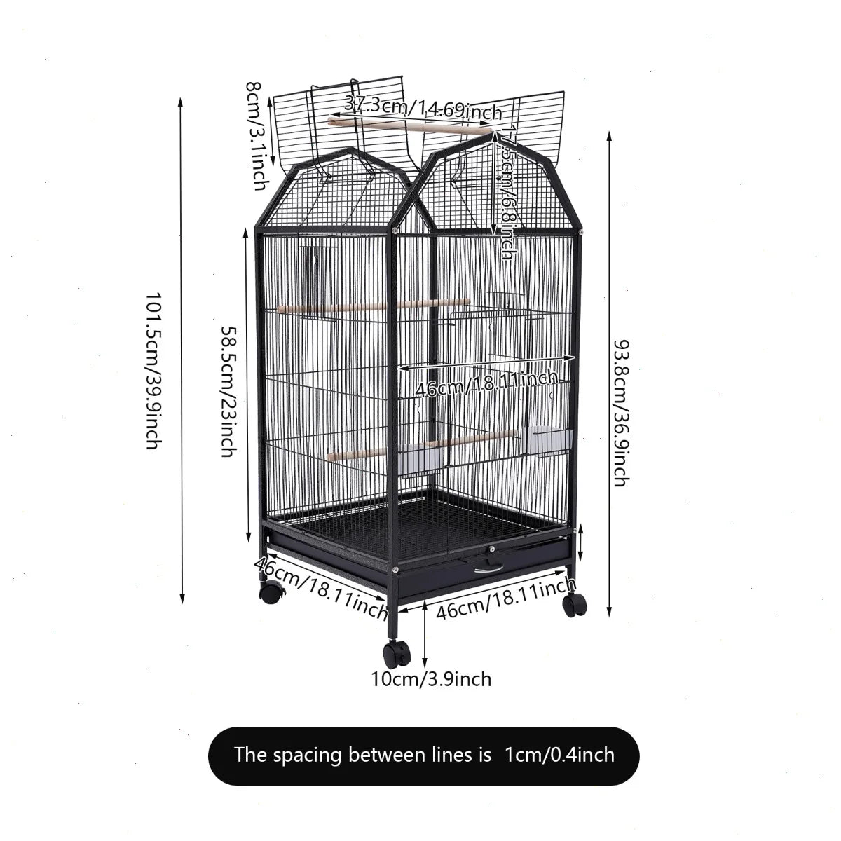 Parrot Cage, Bird Cage, Large Bird Cage with Sturdy Iron Frame, 360 Degree Full View, Anti-Rust & Non-Toxic, Spacious 18.1x18.1x39.9 Inch, for Cockatiel, Lovebird