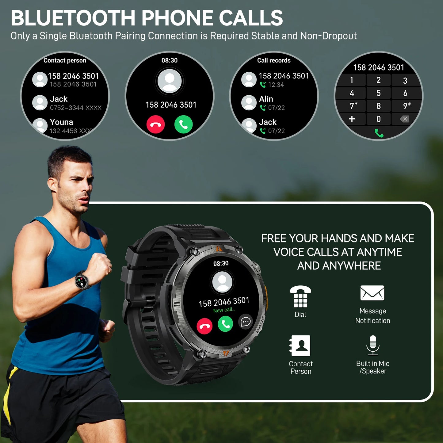 EIGIIS KE3 2025 New Bluetooth Call Smartwatch for Men Full Touch Screen with Health Monitor Heart Rate Flashlight Smart Watch