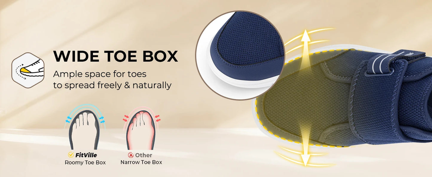 FitVille Diabetic Shoes for Men Extra Wide Hook and Loop Walking Shoes for Elderly for Swollen Feet Foot Pain Relief Neuropathy