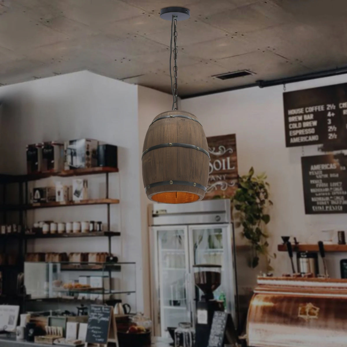 Retro Wood Wine Barrel Pendant Light，Industrial Ceiling Lamp ，Vintage Chandelier Light Fixtures for Bar Cafe Home Restaurant