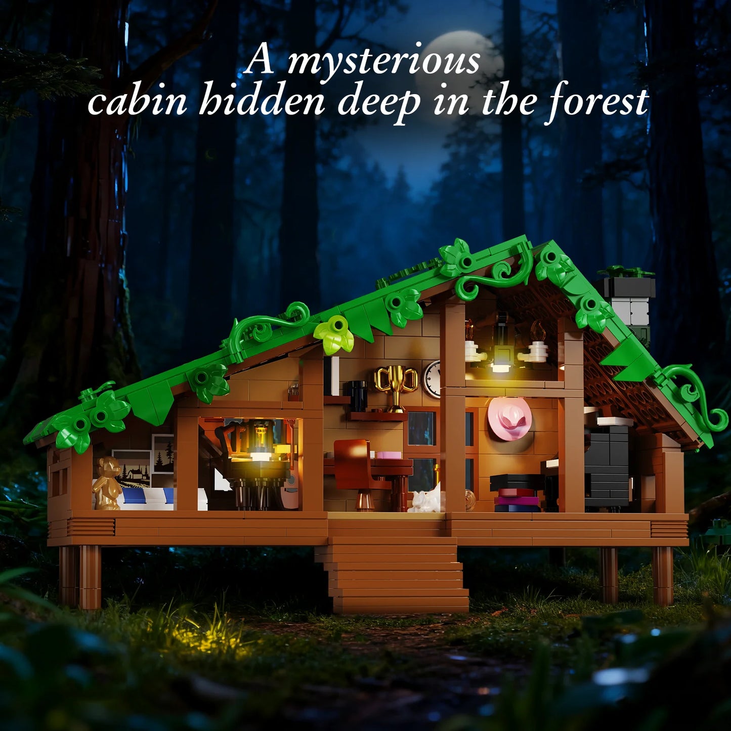 Folk Cabin Building Blocks Set Forest Cabin House Bricks Toys Christmas, Birthday Gifts for Girls Adult (664 PCS)