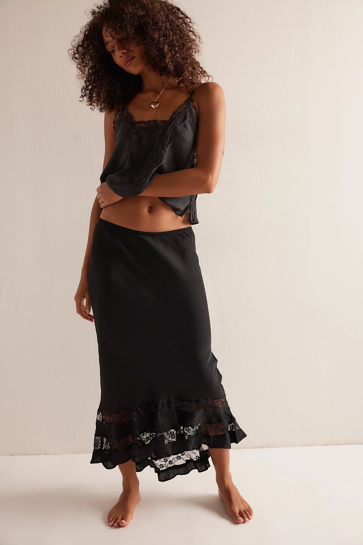 Elegant Satin Ruffle Hem A-Line Long Skirt