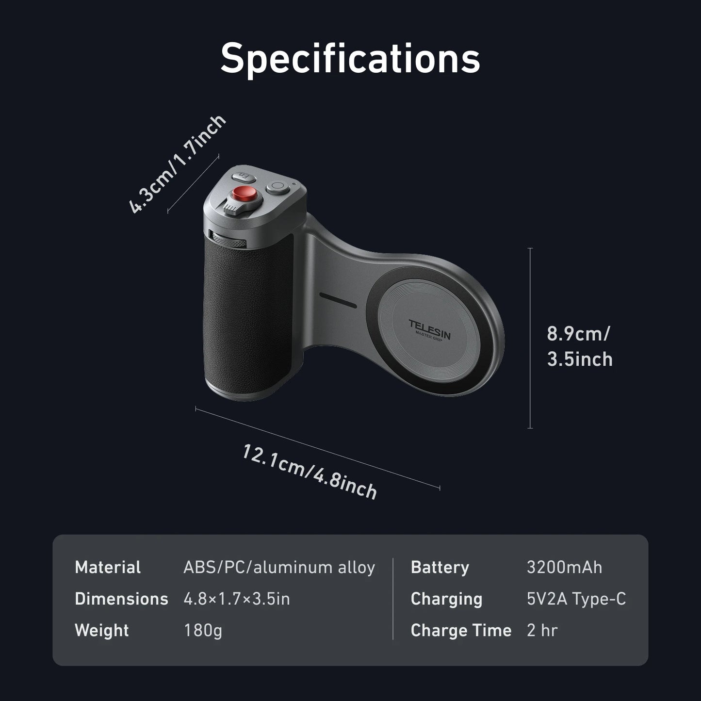 TELESIN Master Grip Set for iPhone17 Pro Pro Max Magnetic Phone Camera Hand Grip Holder 3200Mha Powerbank with Wireless Charging