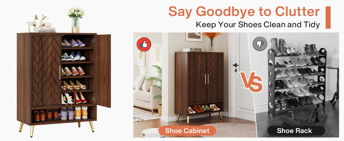 Tribesigns 6 Tier Wooden Shoe Cabinet With Adjustable Shelves