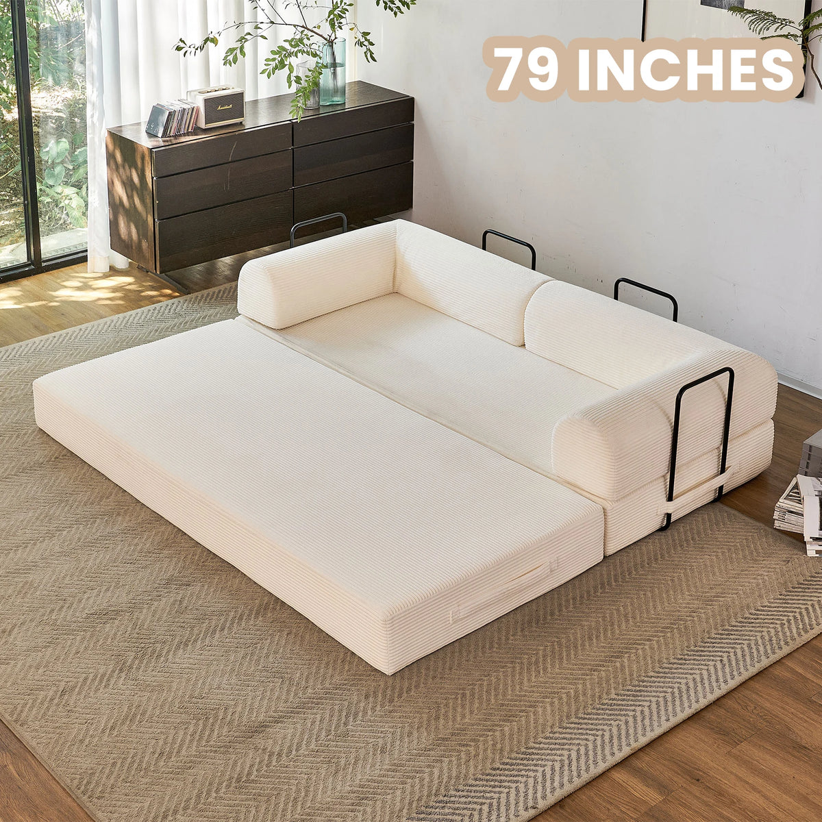 79'' Boneless Couch Foldable Convertible Futon Sleeper Sofa Bed Floor Lounge with L-Shaped Armrests for Living Room Sofas
