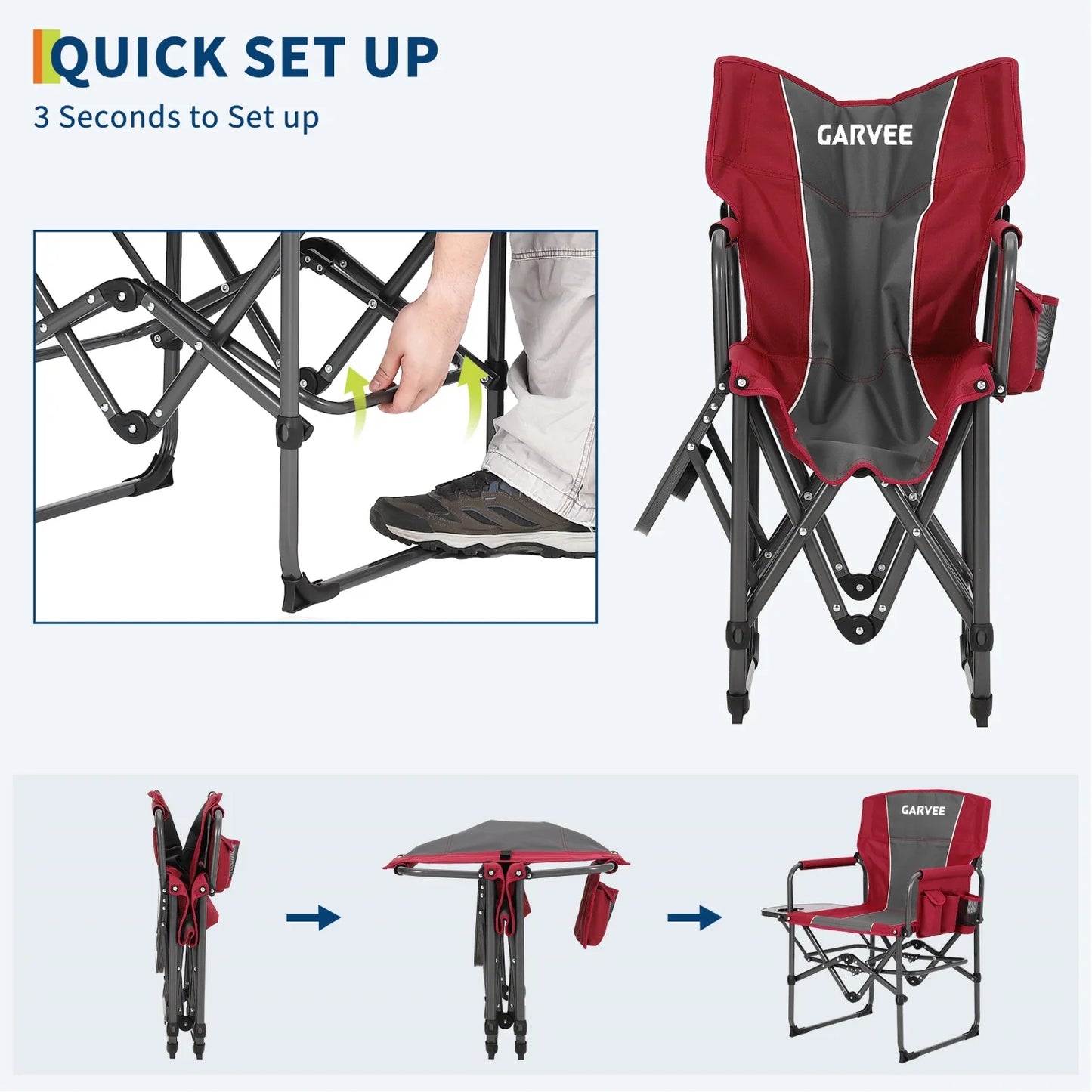 1 Pack / 2 Pack Oversized Heavy Duty Folding Directors Chair for Adults, 400 Lbs Capacity Portable Camping Chair with Side Table, Cup Holder & Side Pocket, Lawn Chairs for Camping, Beach, Garden, RV