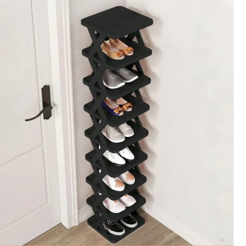 Multi-tier Vertical Shoes Storage Rack 6-9 Layers X-shaped Detachable Plastic Shoe Organizer Lightweight Easy Disassembly Household Space Saving Shoe Shelf Stackable Design Footwear Storage Holder For Indoor Home Bedroom Entr