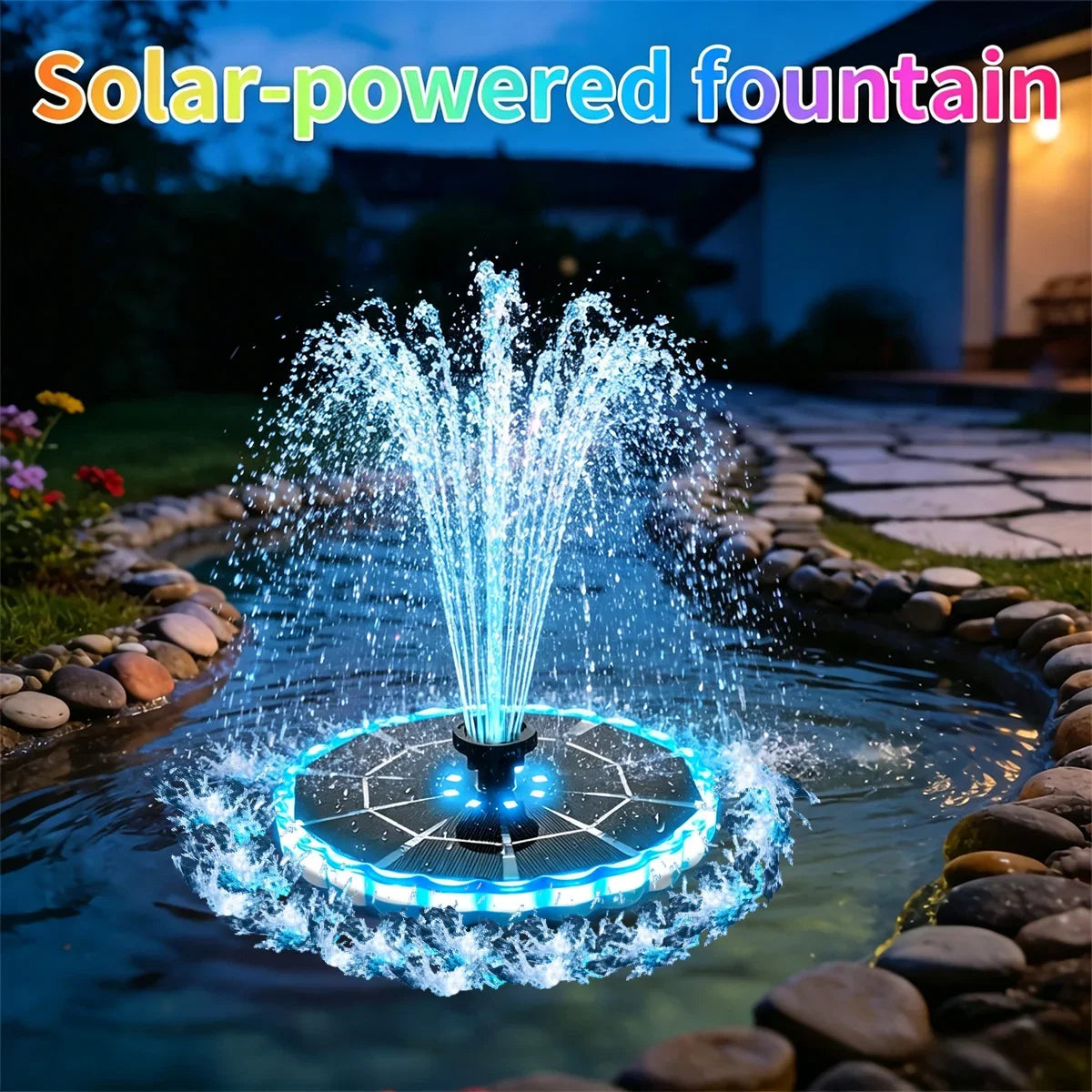 3.5W Outdoor Solar Fountain for Garden Water Indoor Pond Solar Fountain Pump Kit with 7 Nozzles Fountain Light 7 Color Bird Bath