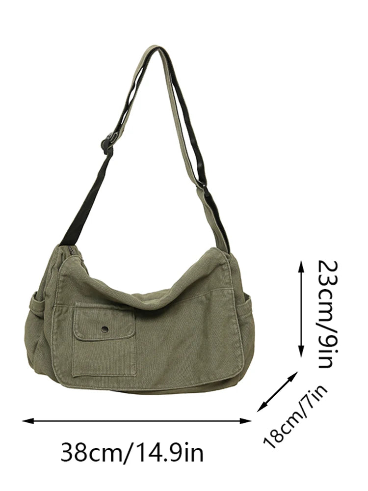 Casual Canvas Messenger Bag Versatile Flip Large Capacity Shoulder Book Bag For Student Adjustable Crossbody Bag For Men Women