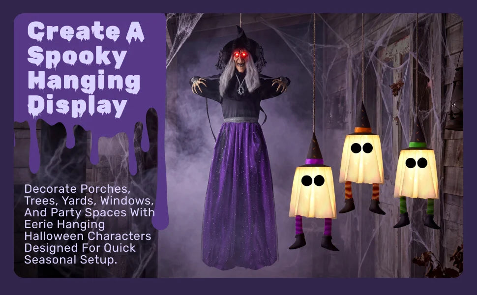 2Pcs Outdoor Halloween Decorations 55" Standing Ghost and 23" Dog Ghost Cute Set with Warm White LED Lights 8 Lightng Modes & Timer for Yard Lawn Party Favors and Halloween Decor Outside Indoor