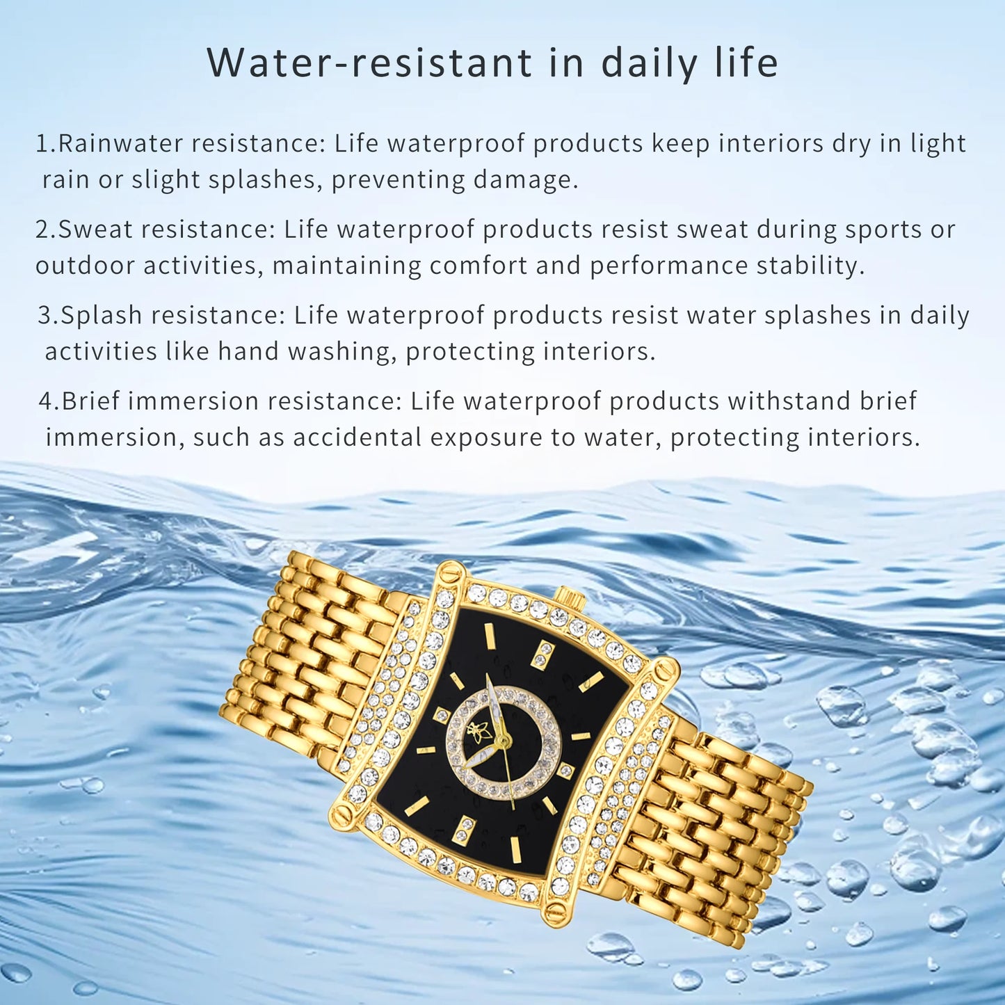 YaLaLuSi Fashion Waterproof Sports Watch Women, Gold Diamond Black Dial Square Wristwatch, Luxury Dress Timepiece, Free Shipping