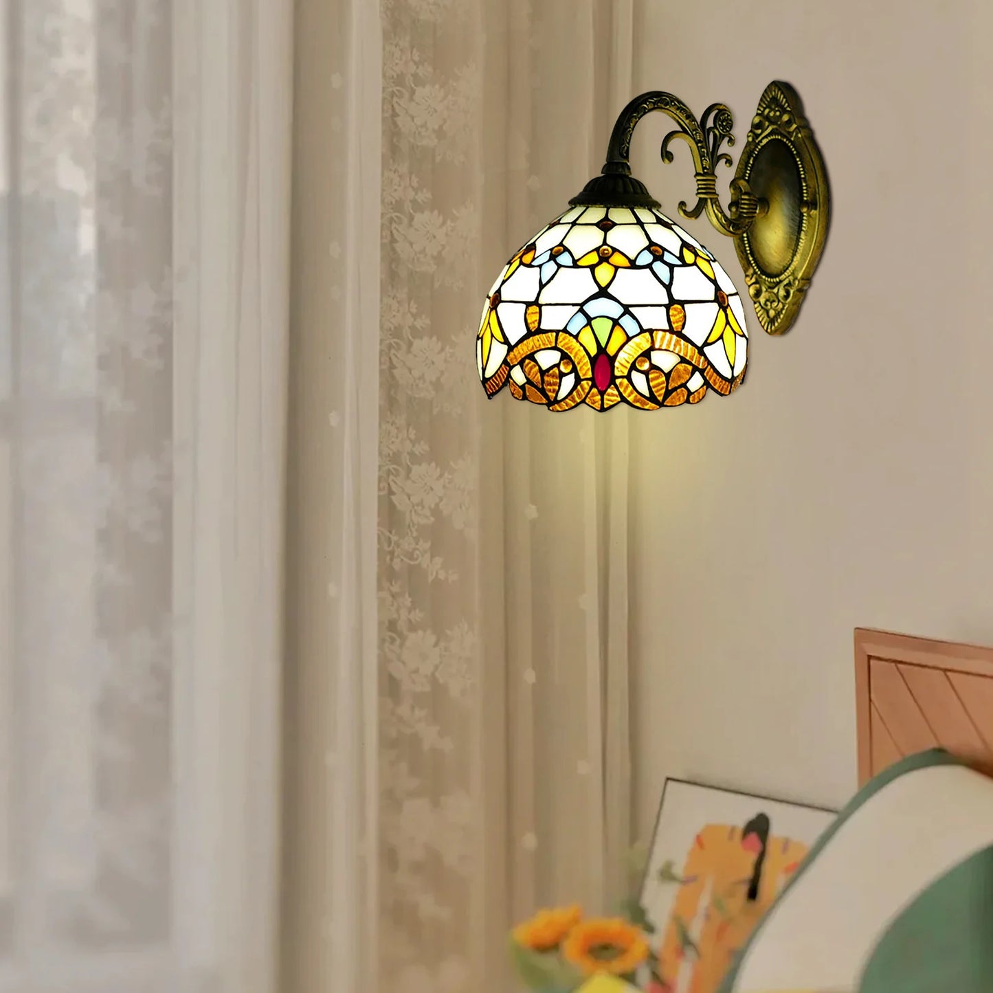 Tiffany Wall Lamp Wall Light Indoor Vintage Wall Lamp Vintage Lamp Retro Handmade Dome Lamp for Living Room Staircase Bedroom