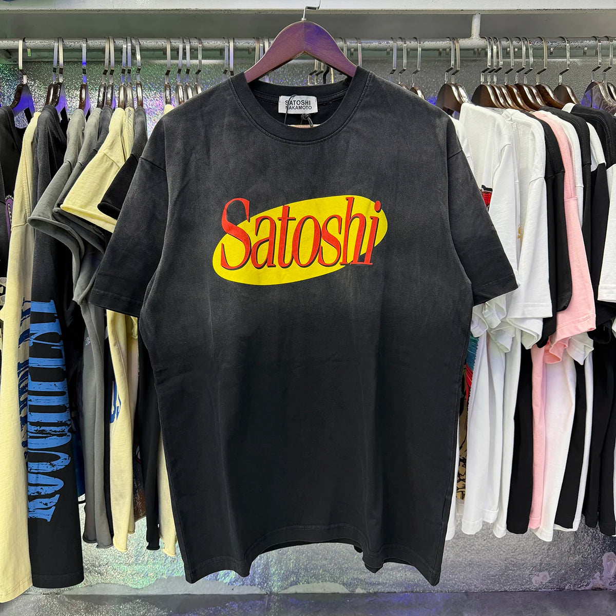 Free shipping New Satoshi Nakamoto fashion T-shirt hotfix rhinestone and Printed with Washed Oversized 100% cotton Men Women T-shirts Y2K Fashion streetwear