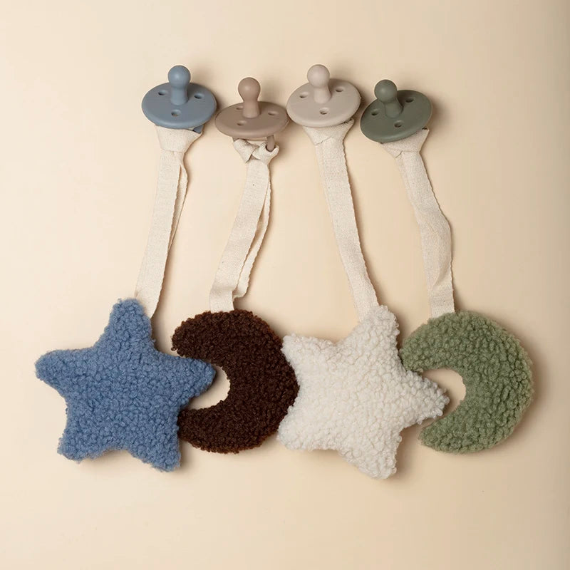 Baby Pacifier Clip Sherpa Star Moon Infant Newborn Pacifier Chain Silicone Nipple Soother Dummy Holder BPA Free Baby Accessory