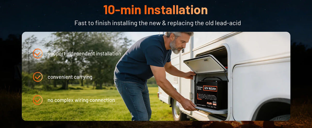 Humsienk 12V 160Ah LiFePO4 2 PACK Battery Built-in 150A BMS Deep Cycles MAX. 8192 Wh For RV/ Camping/ Solar Energy Storage/ Fish