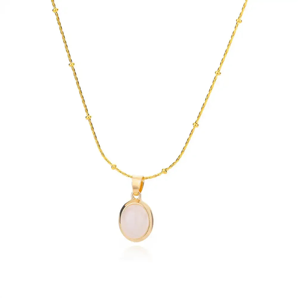 Fashion Stone Opal Oval Necklace For Women Stainless Steel Gold Color Oval Stone Pendant Necklace Wedding Aesthetic Jewelry Gift