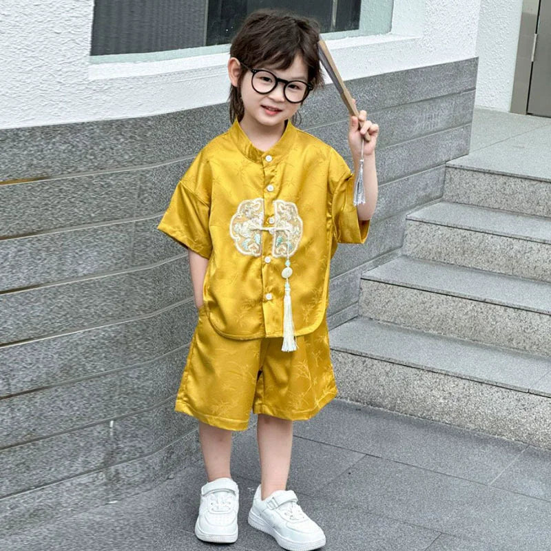 Fashion Baby Tang Costume Tops Pants Two-piece Set Boy Outfit Casual Children's Sets Summer Tweens Boys Hanfu Suit Kids Clothing