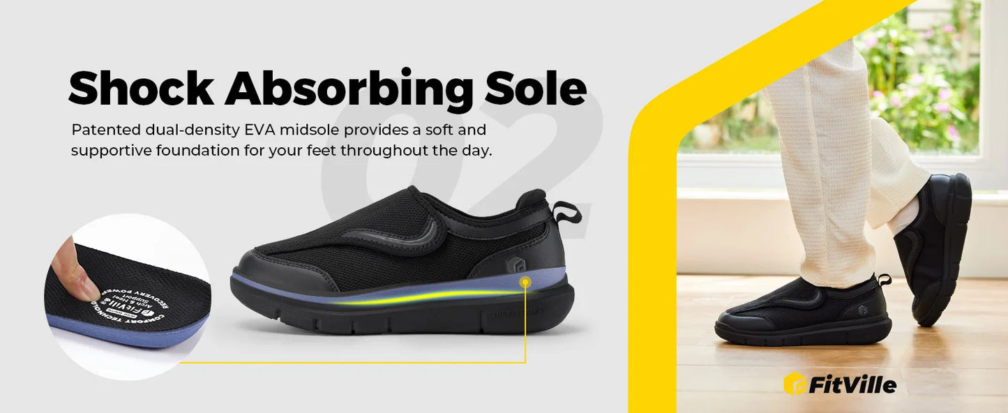 FitVille Extra Wide Men's Diabetic Shoes for Elder Orthopedics Feet Swollen Adjustable Walking Shoe Elderly Foot Pain Relief