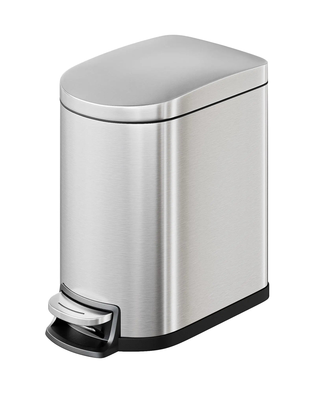 1.6 Gal Step-On Trash Can, Stainless Steel Small Bathroom Garbage Bin with Soft Close Lid, Slim Space-Saving Design, Removable Inner Bucket for Bathroom, Bedroom, Office