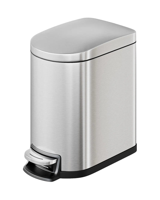1.6 Gal Step-On Trash Can, Stainless Steel Small Bathroom Garbage Bin with Soft Close Lid, Slim Space-Saving Design, Removable Inner Bucket for Bathroom, Bedroom, Office