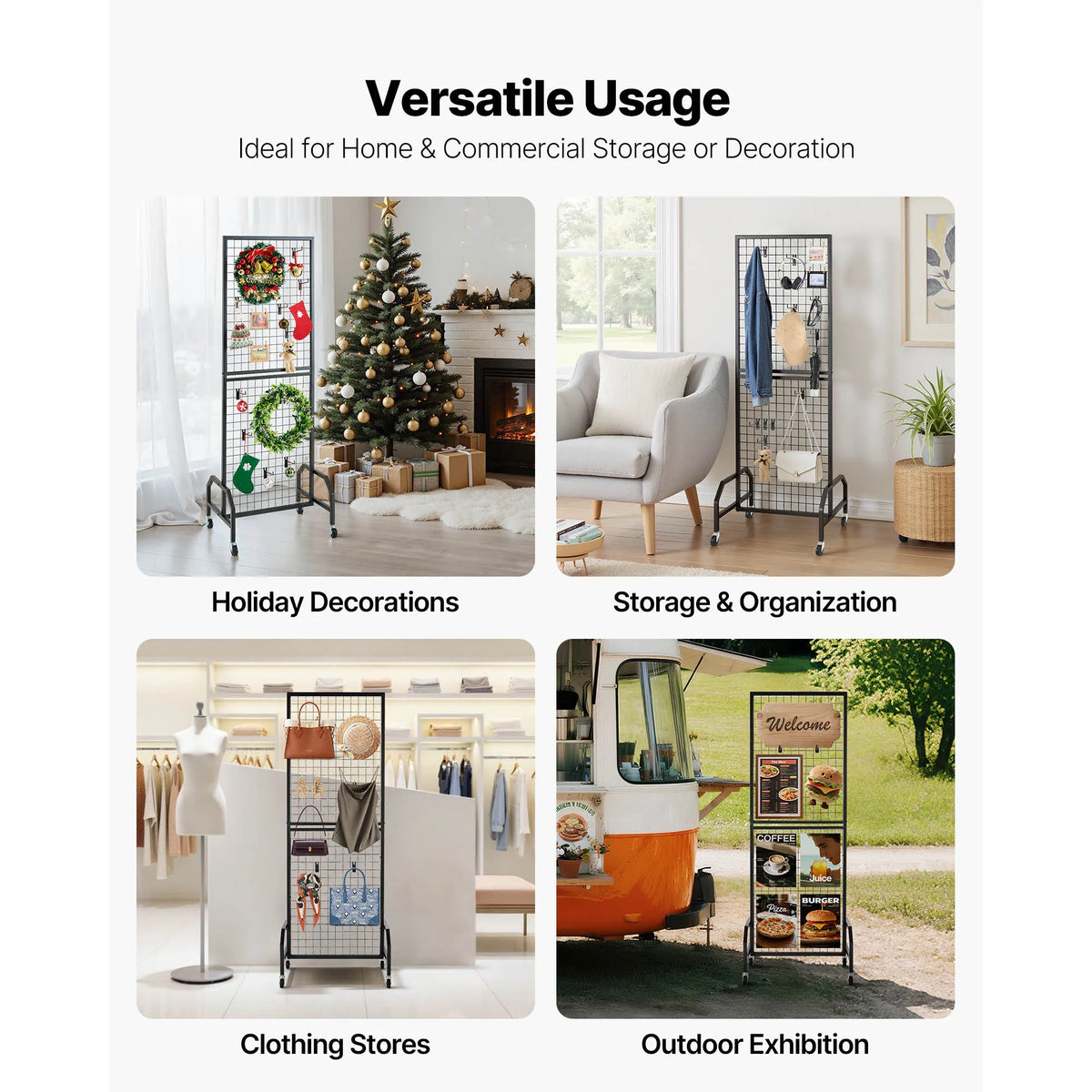 SucceBuy Wire Grid Wall Display Rack With Mobile Wheels