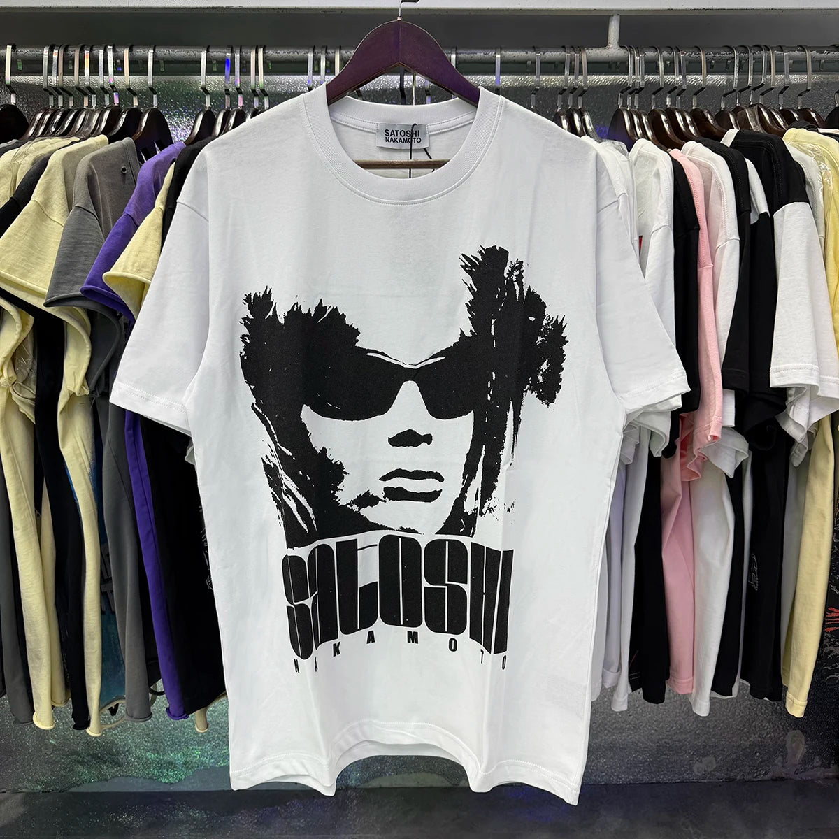 Free shipping New Satoshi Nakamoto fashion T-shirt hotfix rhinestone and Printed with Washed Oversized 100% cotton Men Women T-shirts Y2K Fashion streetwear
