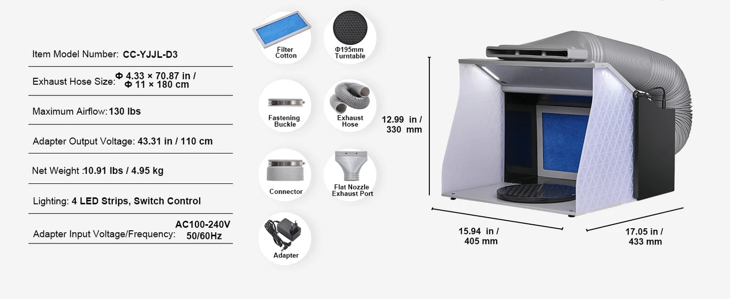 SucceBuy Airbrush Spray Booth Portable Hobby Airbrush Paint Spray Booth Kit with 4 LED Light Powerful Dual Exhaust Fans