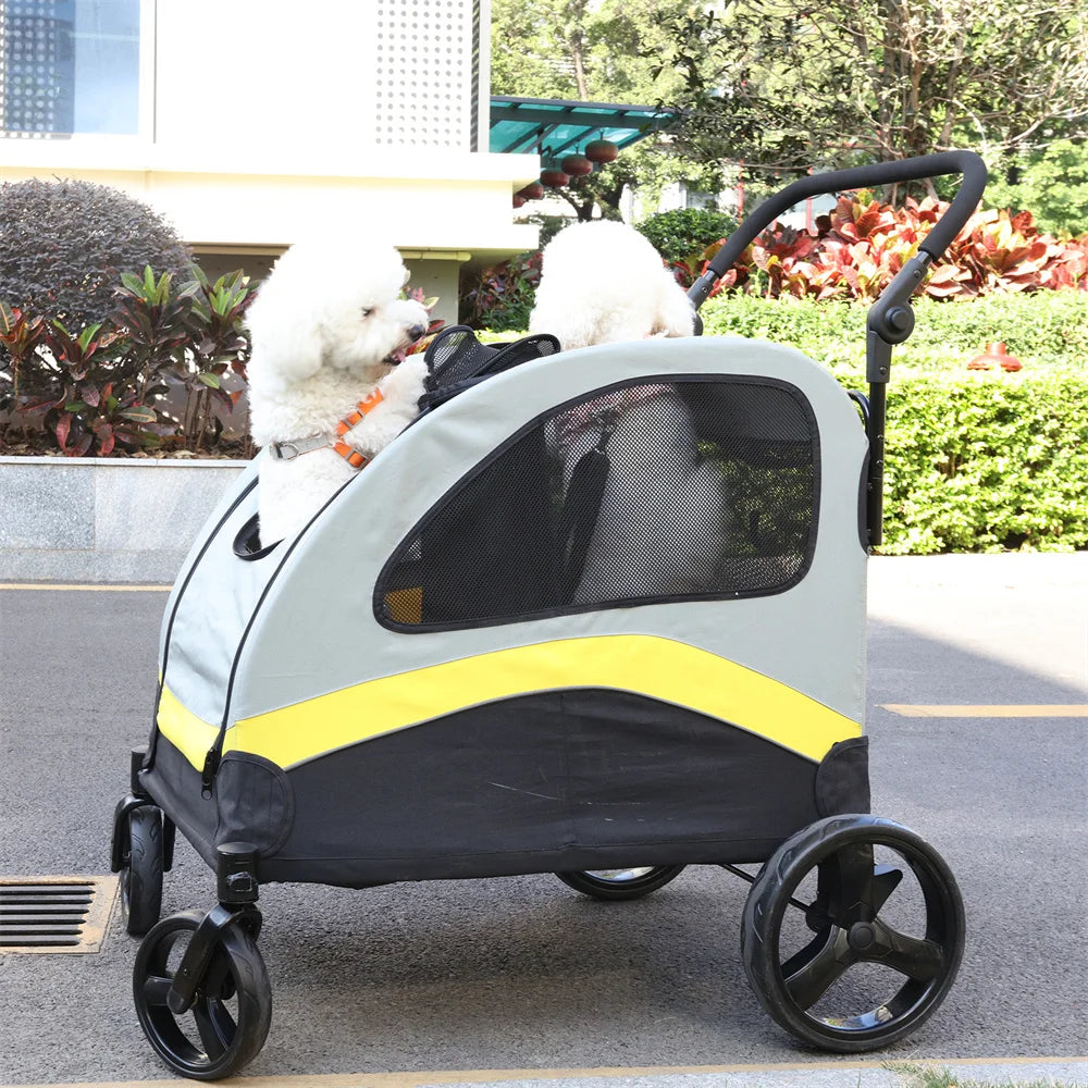 Premium Dog Stroller Pram 4 Wheel Foldable Cart Travel Walk Pet Jogger Wagon for Small Medium Large Dogs