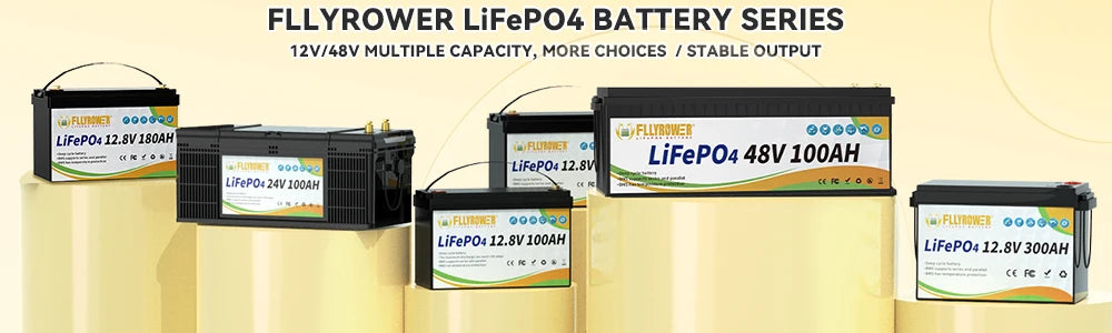 FLLYROWTH 12V 100Ah LiFePo4 Lithium Battery Pack With Bluetooth 100A BMS For RV Boat Motor Inverter Solar Wind Off-Road Off-grid LiFePO4 Batter
