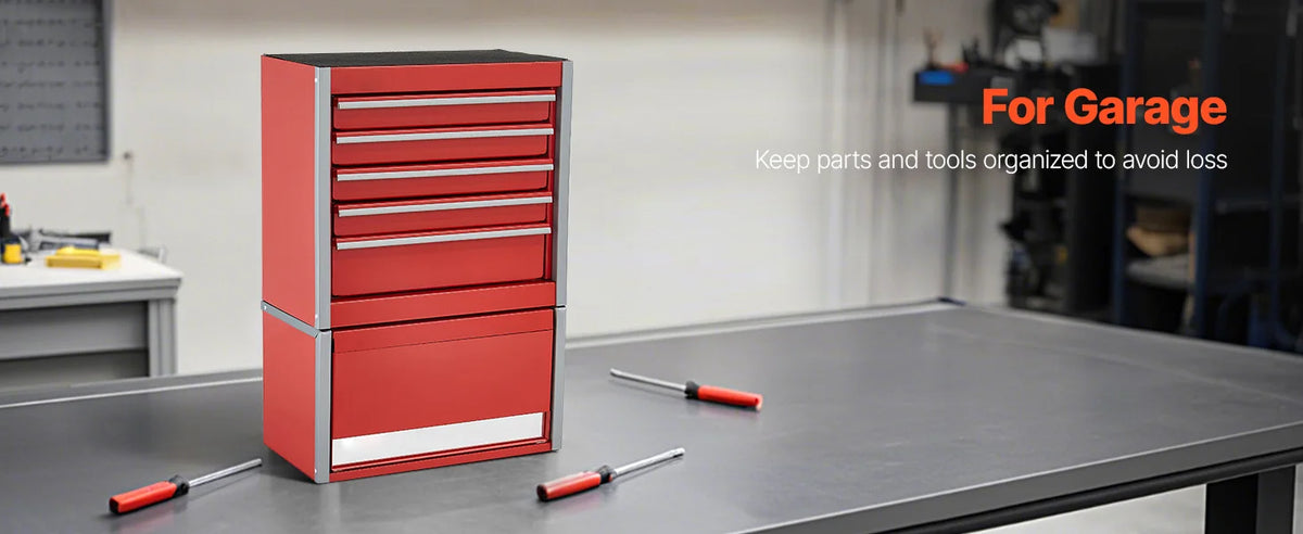 SucceBuy 5-Drawer 8.6in Metal Tool Box Red/Black Portable Small Tool Chest with PP Feet Pads for Garage Workshop Tools Storage