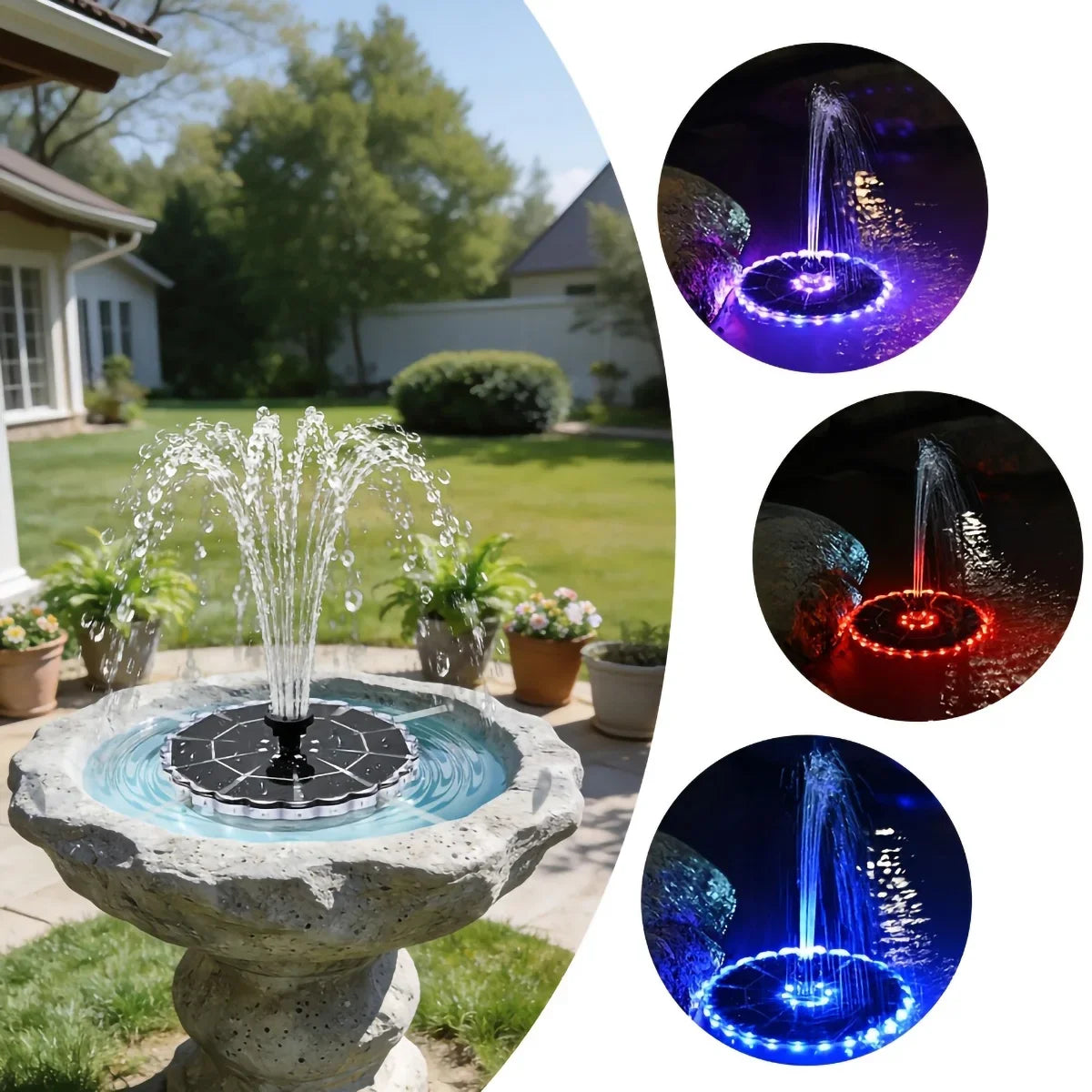 3.5W Outdoor Solar Fountain for Garden Water Indoor Pond Solar Fountain Pump Kit with 7 Nozzles Fountain Light 7 Color Bird Bath