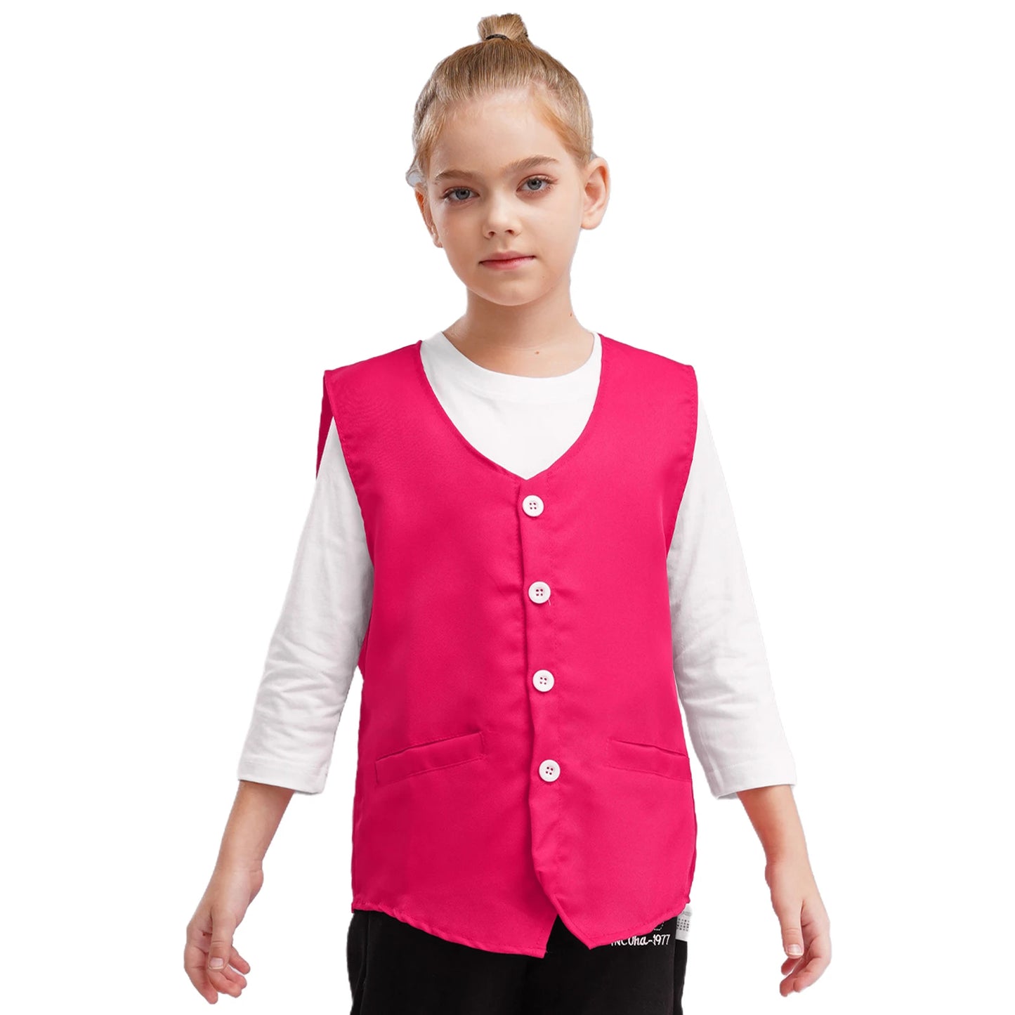 Kids Boys Girls Button Volunteer Vest Solid Color V Neck Sleeveless Waistcoat Volunteers School Camp Activities Uniform