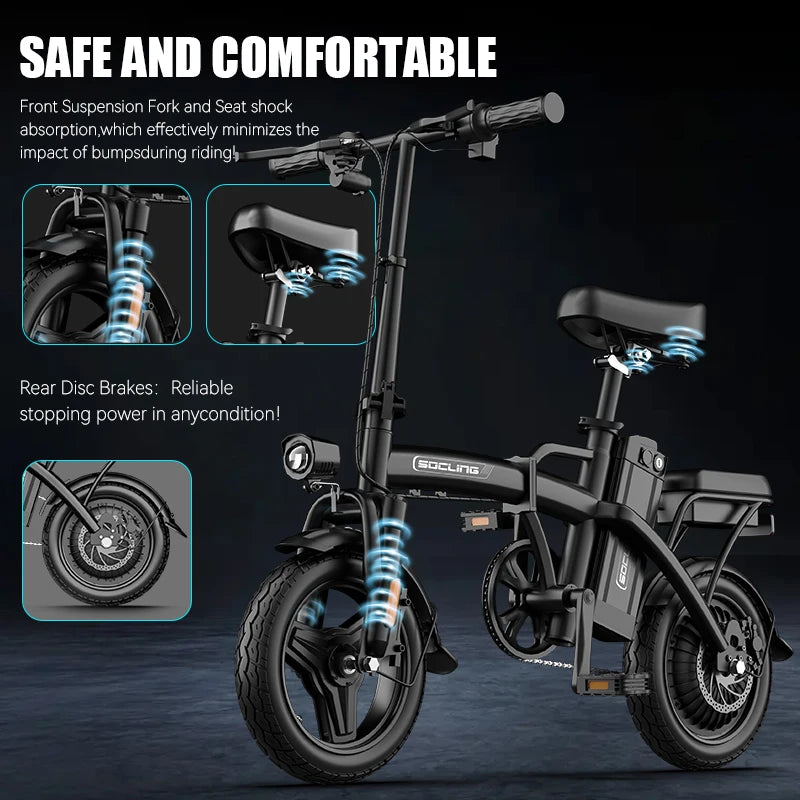 Compact Foldable Electric Bike For Adults Featuring Rear Disc Brake