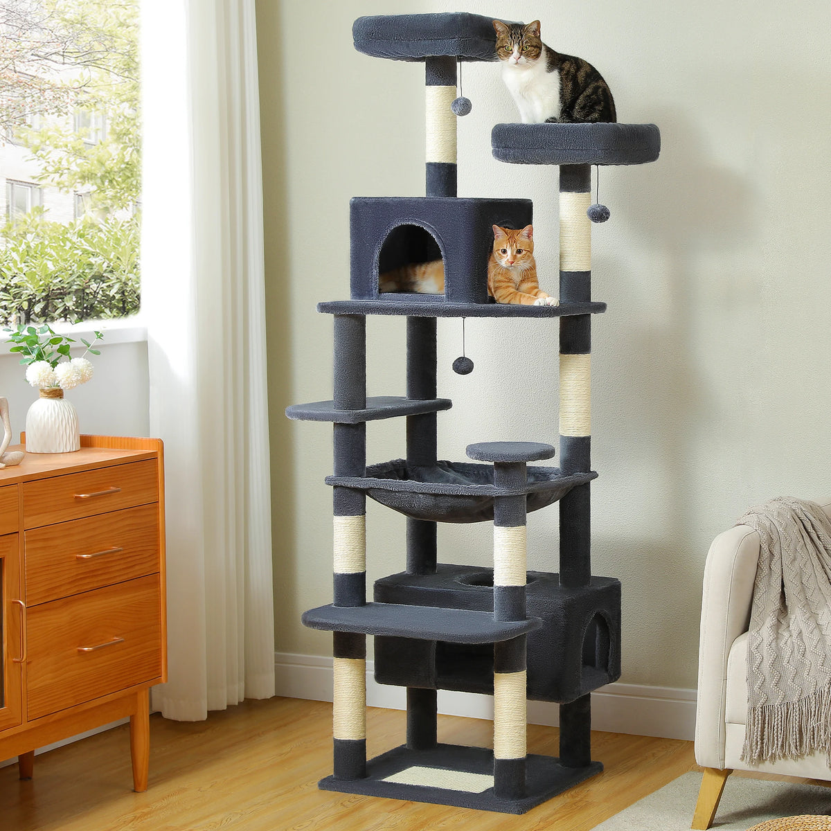 Large Cat Tree and Tower for Indoor Cats With Sisal-Covered Scratching Posts Spacious Hammock Padded Perches and Condos Cat Toys