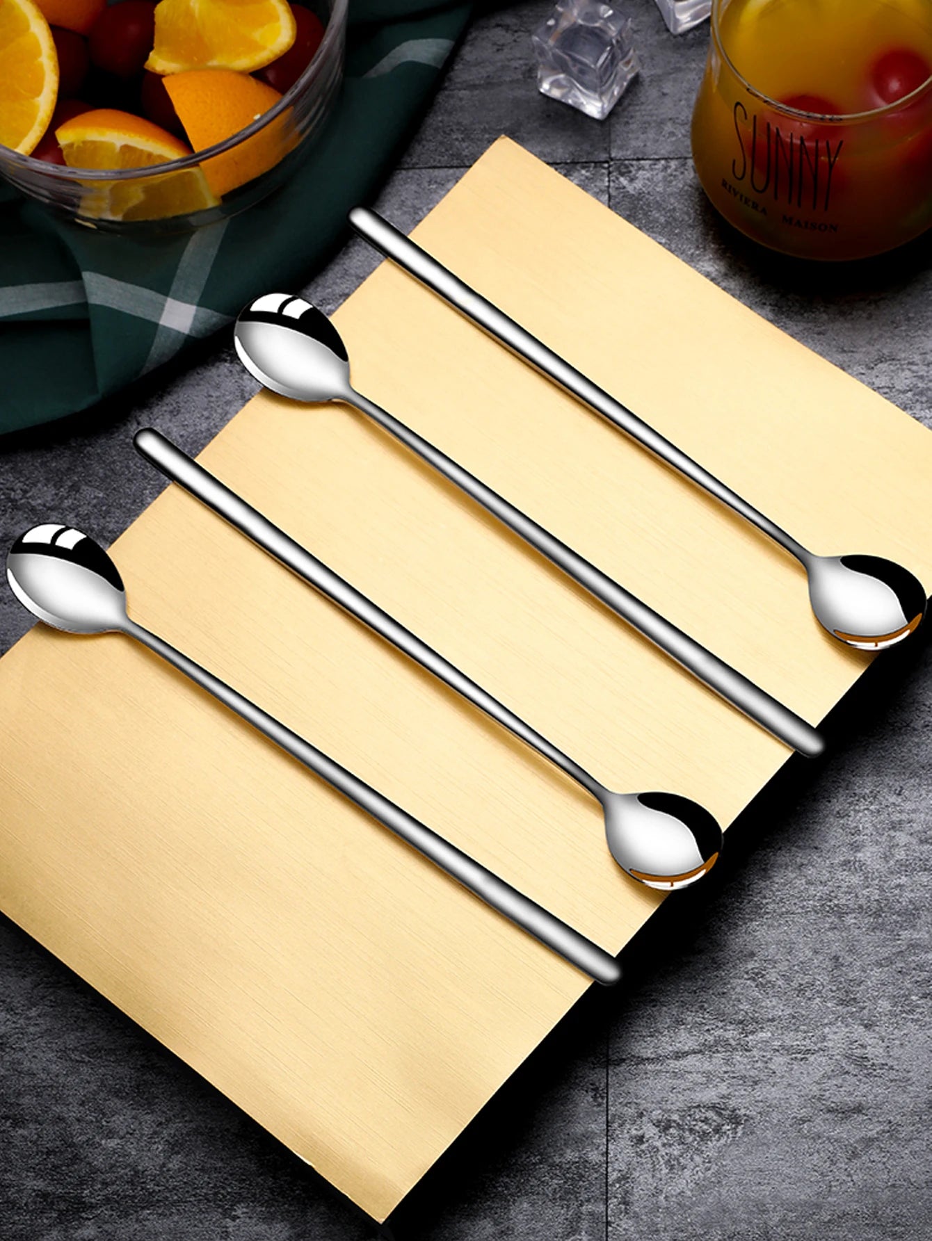 5pcs 304 Stainless Steel Spoons Ice Cream Spoons Long Handle Coffee Spoons Stirring Spoons Kitchen Utensils