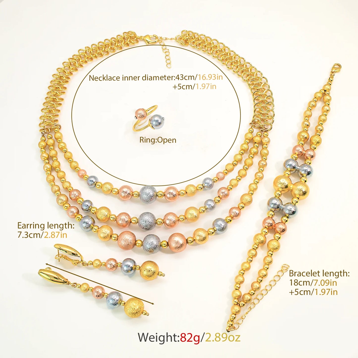 GZJPEI 4 Pcs/set 2026 Fashion Women Jewelry Set Multi Layer Three Tone Beads Jewelry Accessories For Lady Birthday Gifts