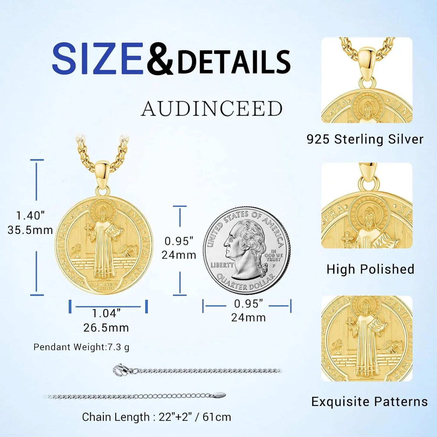 DRINSPER 18K Gold Plated Saint Benedict Cross Necklace Unisex