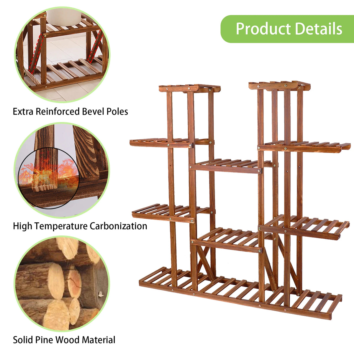 Wisfor Wooden Multi Tier Indoor Outdoor Plant Shelf