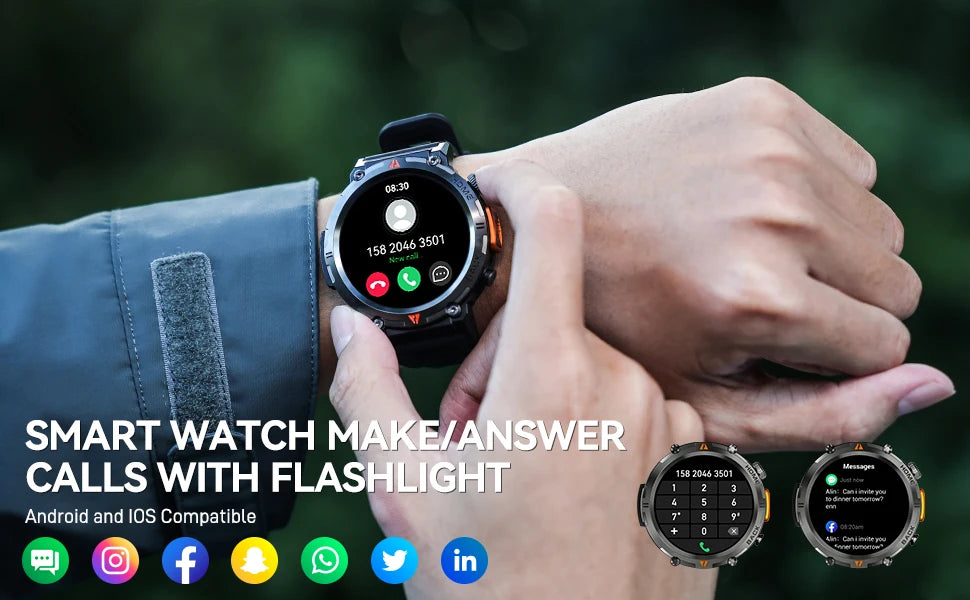 EIGIIS KE3 2025 New Bluetooth Call Smartwatch for Men Full Touch Screen with Health Monitor Heart Rate Flashlight Smart Watch