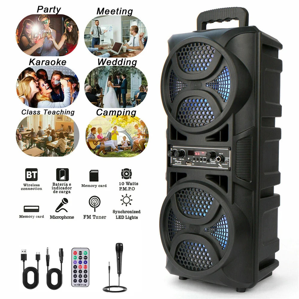 Portable 3000W Bluetooth Speaker Subwoofer Heavy Bass Sound System Party DJ Karaoke Remote & MIC