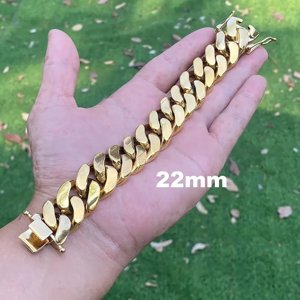 Men's 18-22mm Cuban Link Bracelet Hip Hop Heavy Brass Miami Cuban Link Chain Chunky Bracelet Jewelry For Boy Gift Drop Shipping