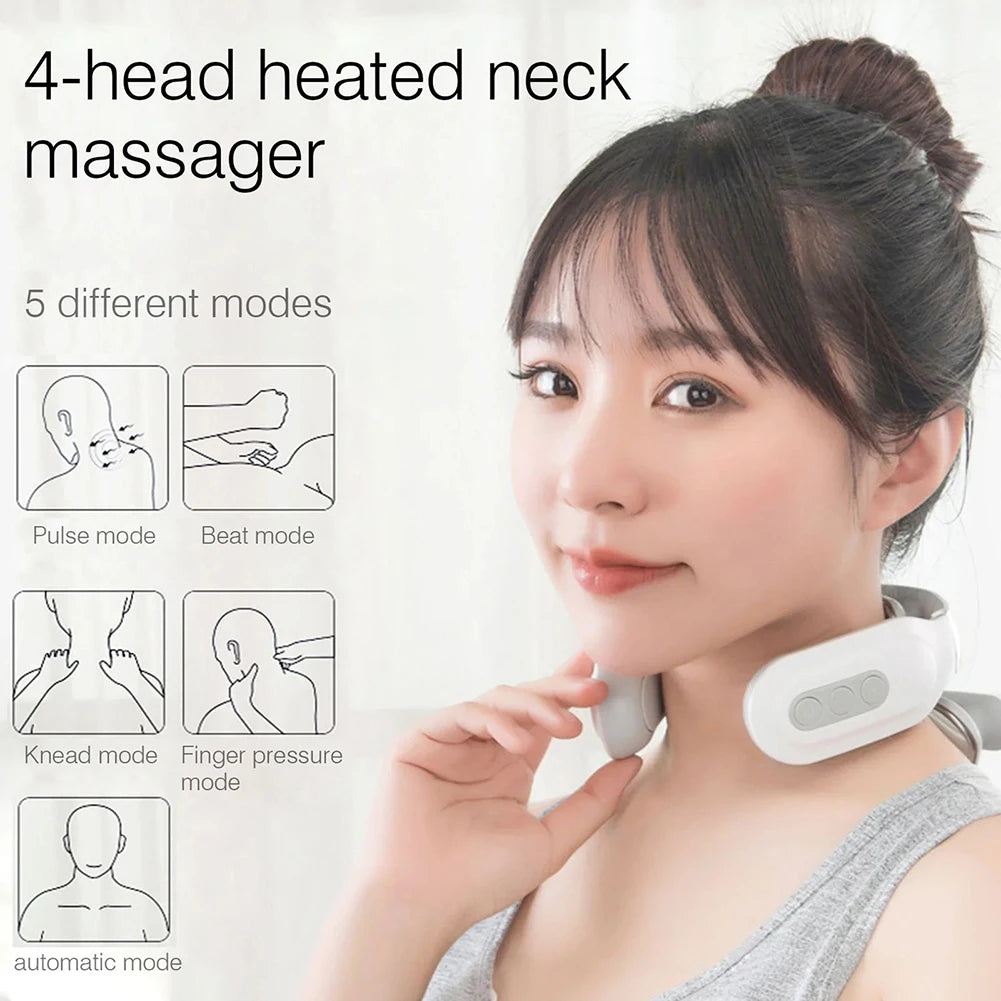 Portable 4 Heads Vibration Back Massager USB Rechargeable Electric Massage Instrument for Back Waist Muscle Relax Home Office Relaxation Tool