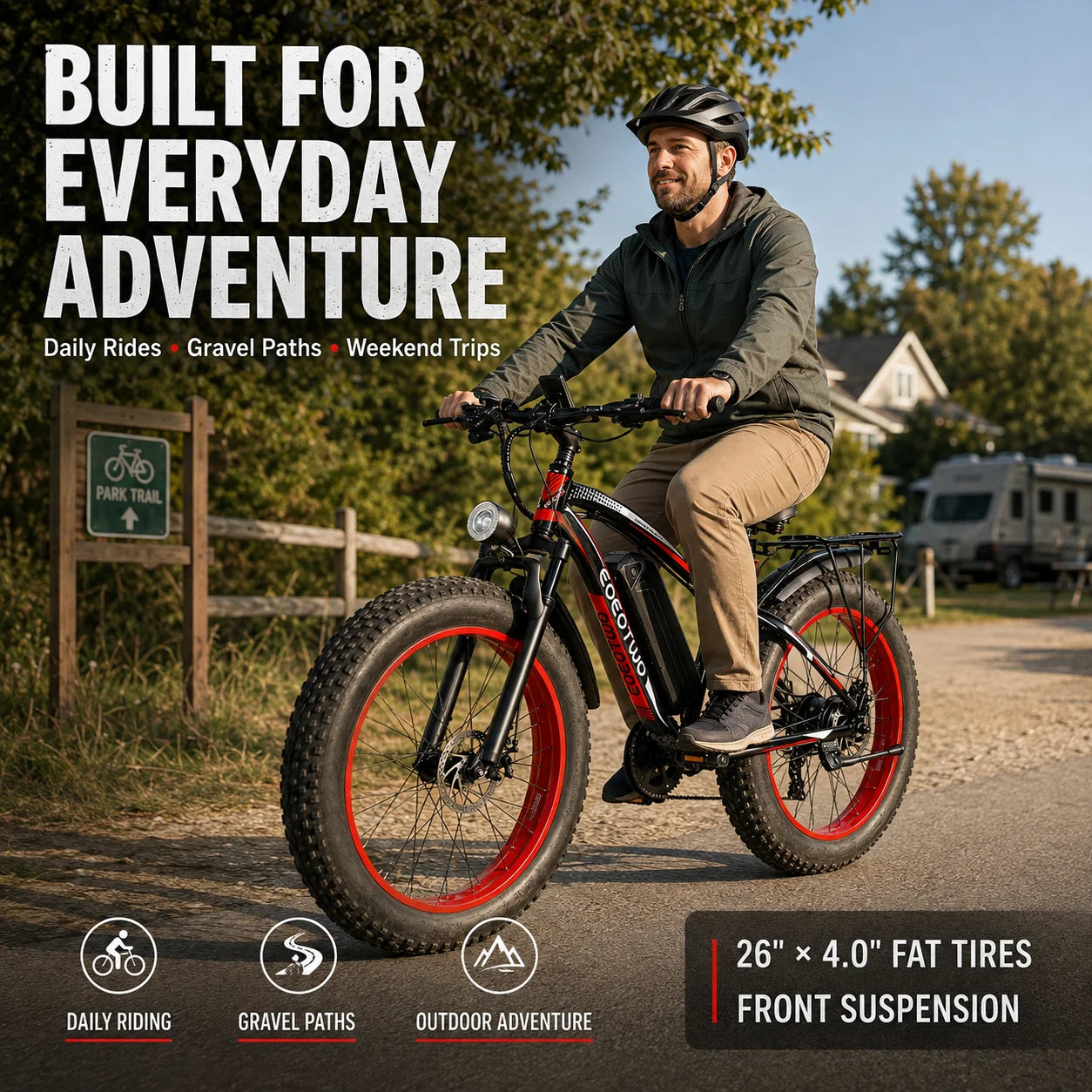 EOEOTWO 26" Fat Tire Electric Bike for Adults, 1000W Motor 1500W Peak, 48V 15Ah Battery, 34 MPH Max Speed, Up to 60 Miles Long Range