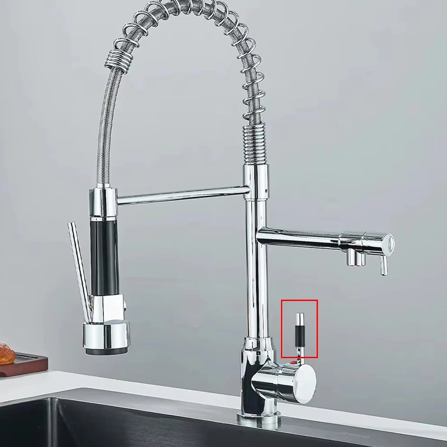 Black Spring Pull Down Stainless Steel Kitchen Sink Faucet Hot Cold Water Mixer Crane Tap with Dual Spout 360° Rotation Faucet