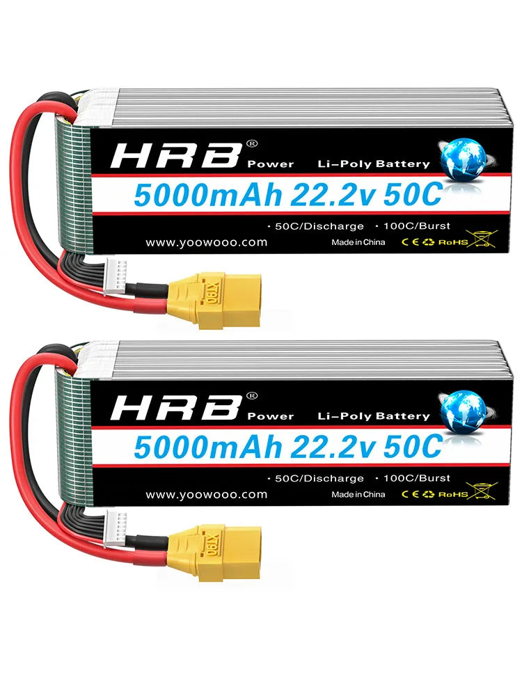 1/2PCS HRB 6S Lipo Battery 22.2V 5000mah Drone Battery 50C With XT90 Connector for Quadcopter AirplaneRC Car Monster RC Drone