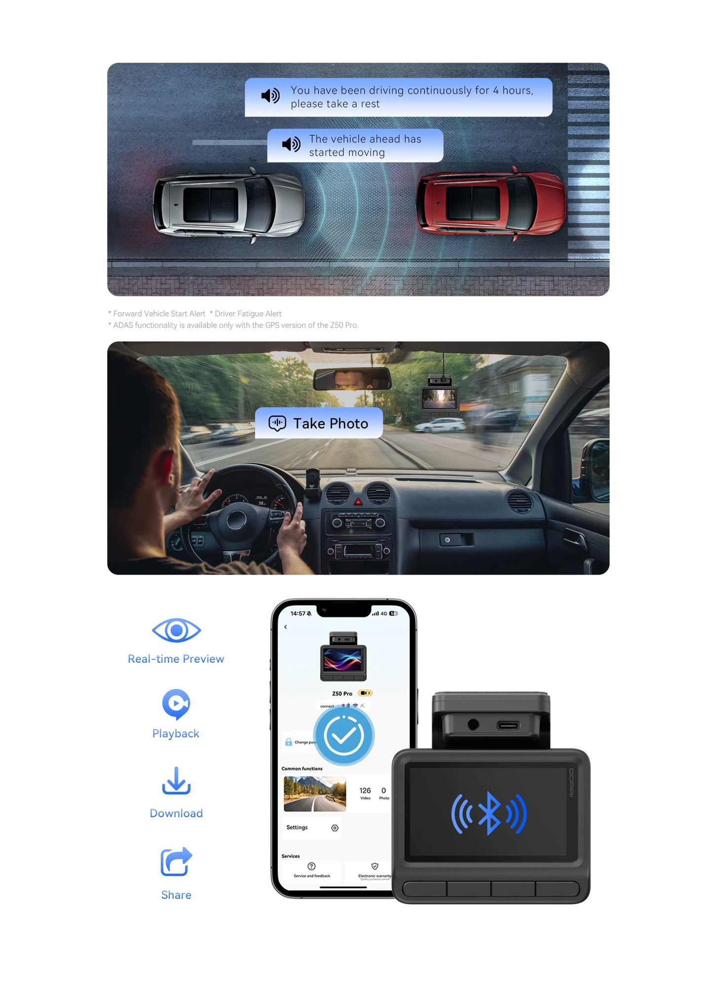 DDPAI Z50 Pro Dash Cam 4K Car DVR 3"IPS Screen 5GHz WiFi GPS ADAS 24H Parking Monitor Front and Rear Dashcam Car Camera