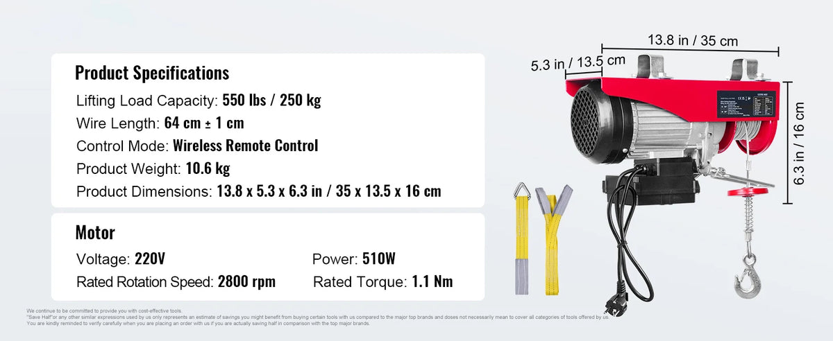 SucceBuy 400-1000kg Electric Hoist Lifting Crane Cable Hoist Winch for Boat Car Garage Elevator with Wired Remote Control Lifter