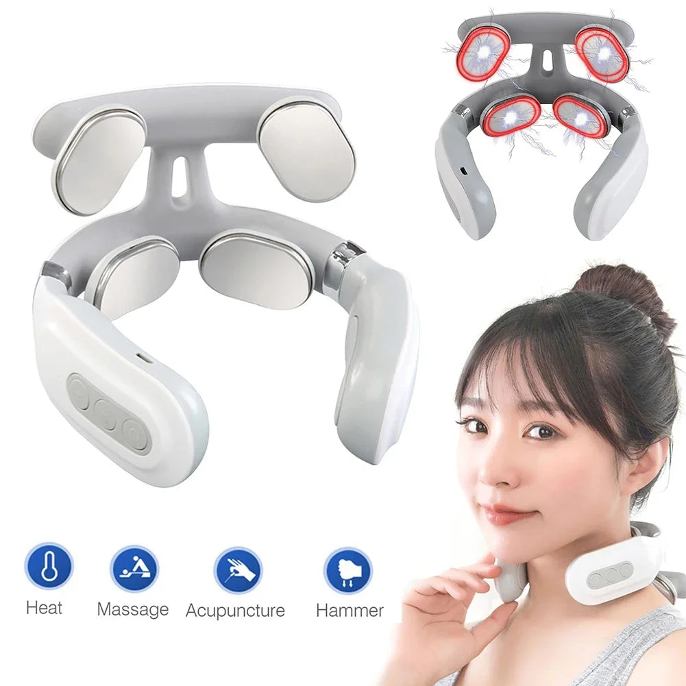 Portable 4 Heads Vibration Back Massager USB Rechargeable Electric Massage Instrument for Back Waist Muscle Relax Home Office Relaxation Tool